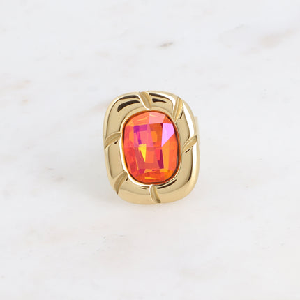 Bague - pièce striée et cristaux 10x14mm