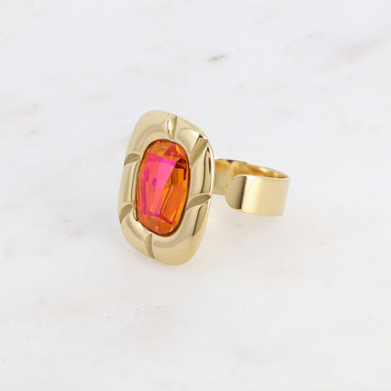 Bague - pièce striée et cristaux 10x14mm