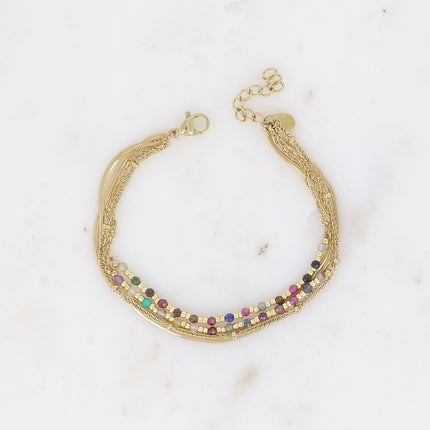 Bracelet Ellyn - 5 rangs, mailles miroir, forçat et torsadée avec pierres naturelles