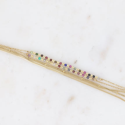 Bracelet Ellyn - 5 rangs, mailles miroir, forçat et torsadée avec pierres naturelles