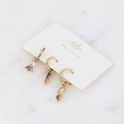 Set of 3 hoop earrings - in stainless steel with crystal (pineapple, oval and almond)