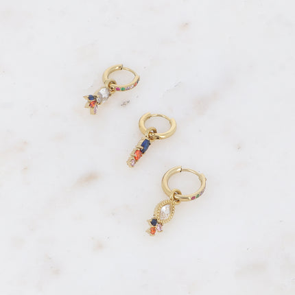 Set of 3 hoop earrings - in stainless steel with crystal (pineapple, oval and almond)
