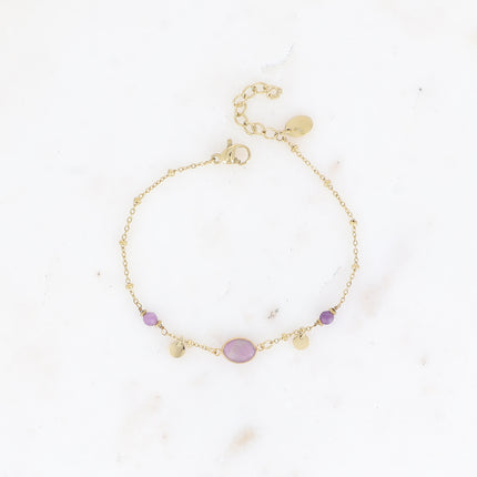 Bracelet Azalée - chaîne avec boules, pampilles rondes, pierres naturelles rondes et ovale