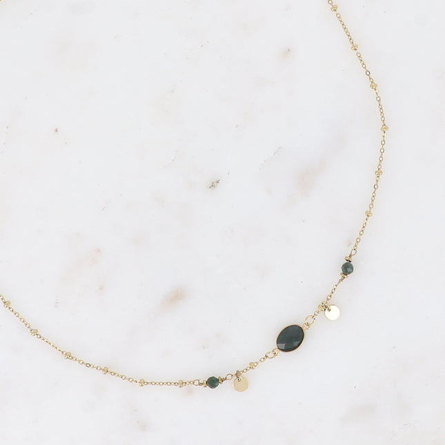 Collier Azalée - chaîne avec boules, pampilles rondes, pierres naturelles rondes et ovale