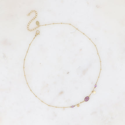 Collier Azalée - chaîne avec boules, pampilles rondes, pierres naturelles rondes et ovale