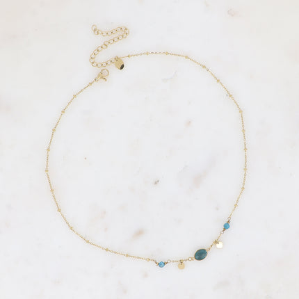 Collier Azalée - chaîne avec boules, pampilles rondes, pierres naturelles rondes et ovale