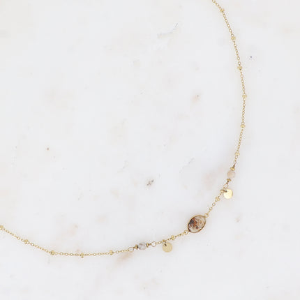 Collier Azalée - chaîne avec boules, pampilles rondes, pierres naturelles rondes et ovale