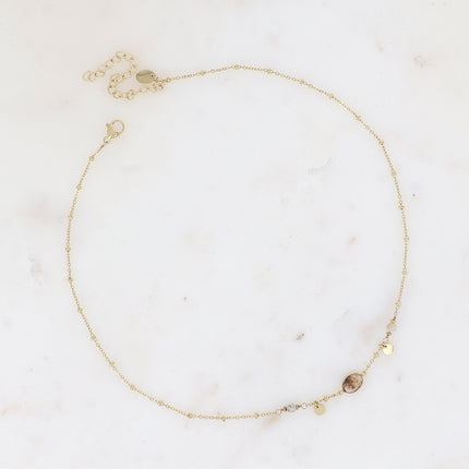 Collier Azalée - chaîne avec boules, pampilles rondes, pierres naturelles rondes et ovale