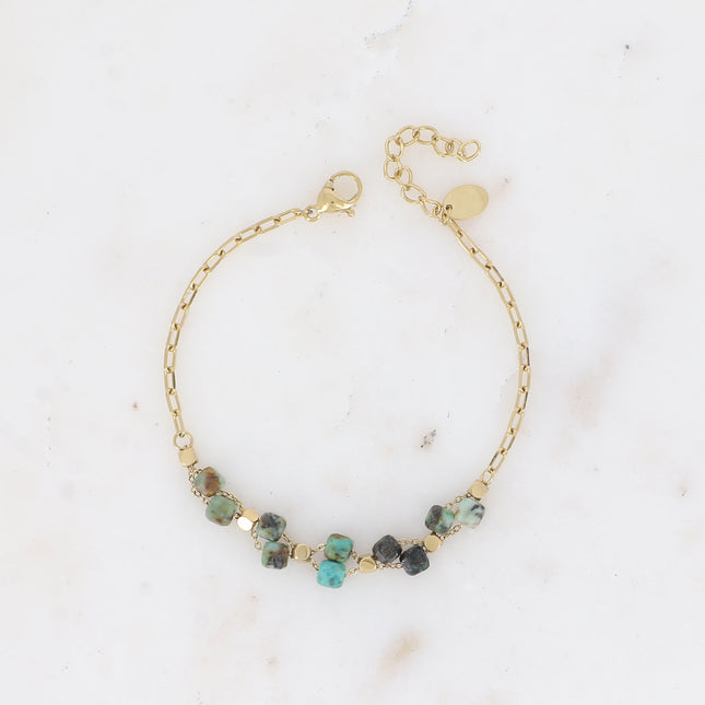 Bracelet - rectangular mesh, natural stones and cubic beads