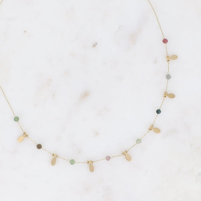 Necklace - round natural stones and oval tassels