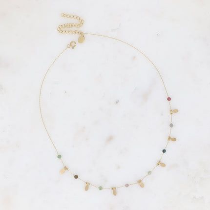 Necklace - round natural stones and oval tassels