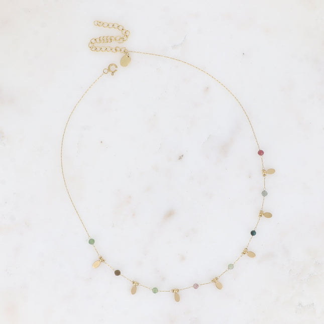 Necklace - round natural stones and oval tassels