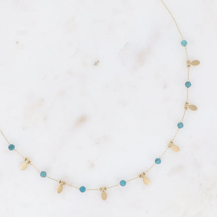 Necklace - round natural stones and oval tassels