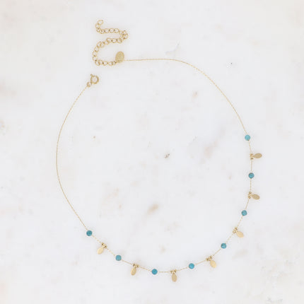 Necklace - round natural stones and oval tassels