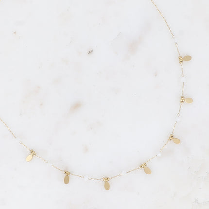 Necklace - round natural stones and oval tassels
