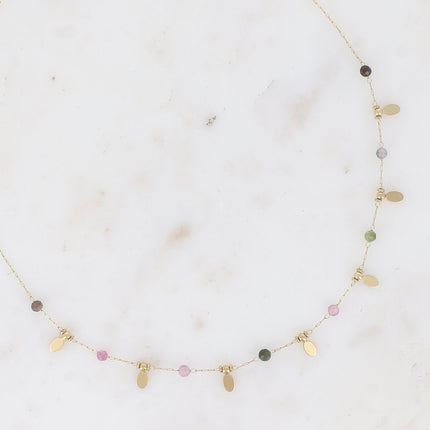 Necklace - round natural stones and oval tassels