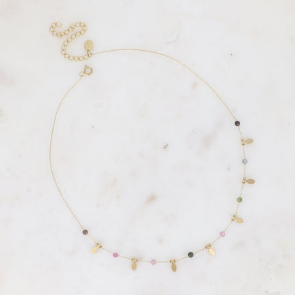 Necklace - round natural stones and oval tassels