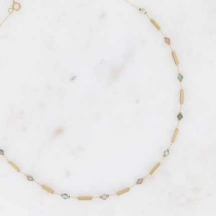 Collier - tubes rectangulaires et pierres naturelles