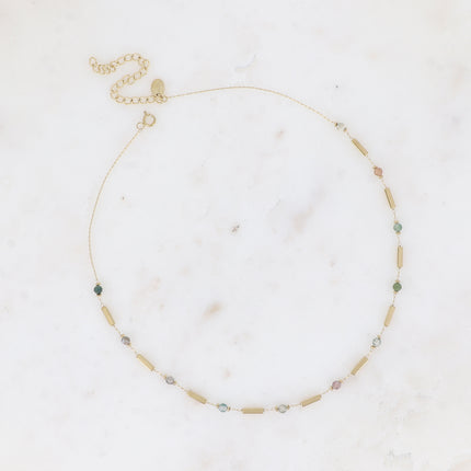 Collier - tubes rectangulaires et pierres naturelles