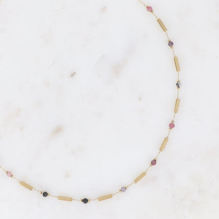 Collier - tubes rectangulaires et pierres naturelles