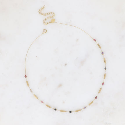 Collier - tubes rectangulaires et pierres naturelles