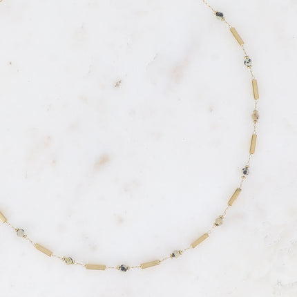 Collier - tubes rectangulaires et pierres naturelles