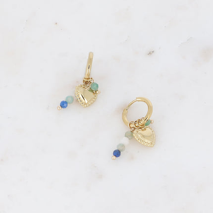 Créoles - pendentif coeur et pierres naturelles