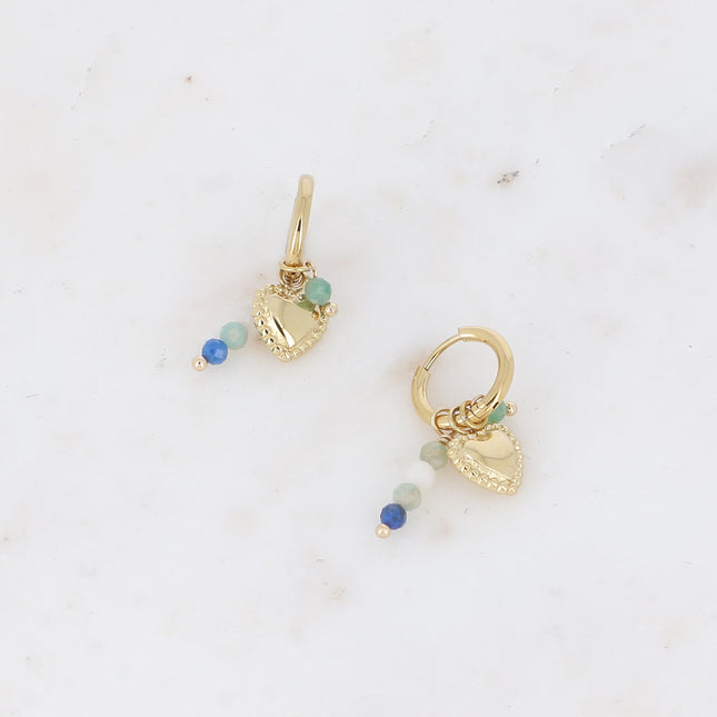 Créoles - pendentif coeur et pierres naturelles