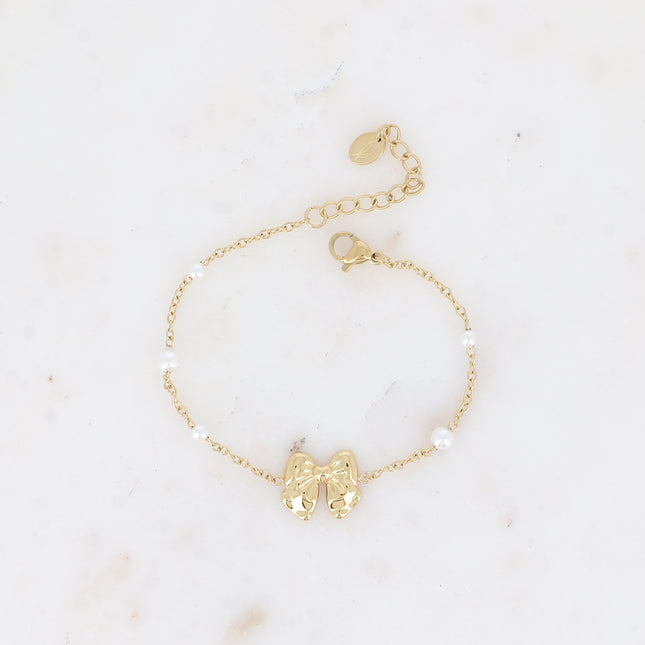 Danica beaded bracelet - bow tie and white resin beads