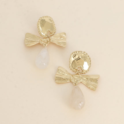 Boucles pendantes Aliénor - pièce ronde, noeud papillon texturée et goutte en acétate coloré