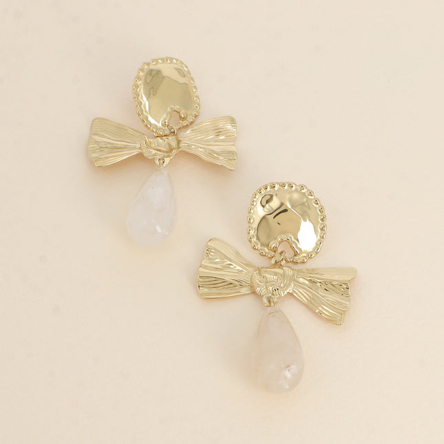 Aliénor drop earrings - round piece, textured bow and teardrop in colored acetate
