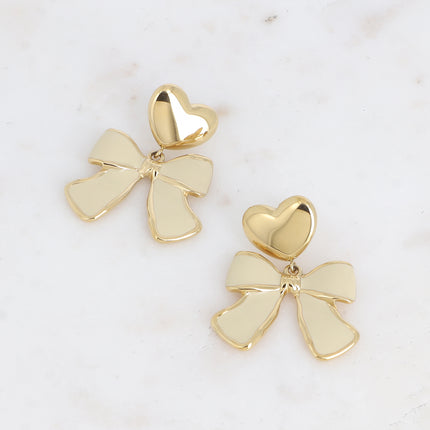 Thalia drop earrings - heart and bow tie in enamel