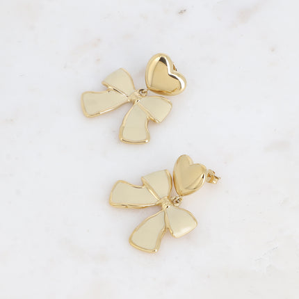 Thalia drop earrings - heart and bow tie in enamel