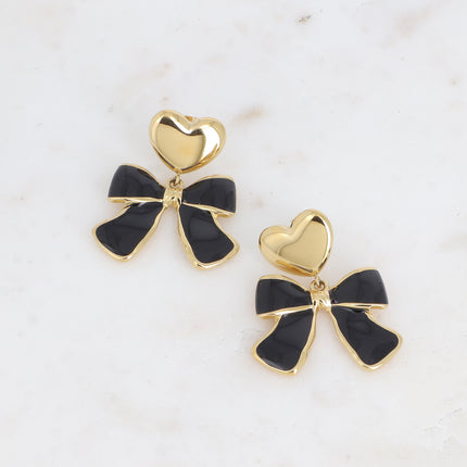 Thalia drop earrings - heart and bow tie in enamel