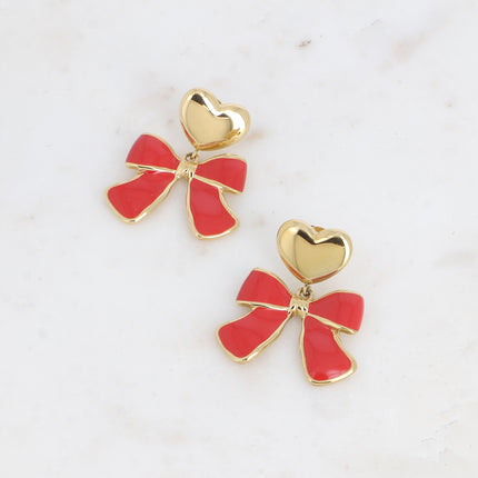 Thalia drop earrings - heart and bow tie in enamel