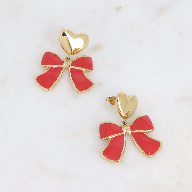 Boucles pendantes Thalia - coeur et noeud papillon en émail