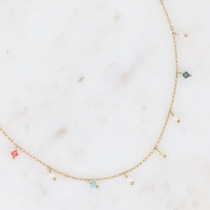 Collier - ras de cou, perles d'eau douce et cristaux toupies