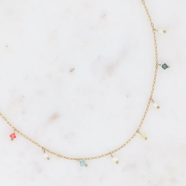 Collier - ras de cou, perles d'eau douce et cristaux toupies