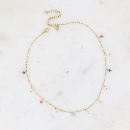 Collier - ras de cou, perles d'eau douce et cristaux toupies