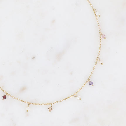Collier - ras de cou, perles d'eau douce et cristaux toupies