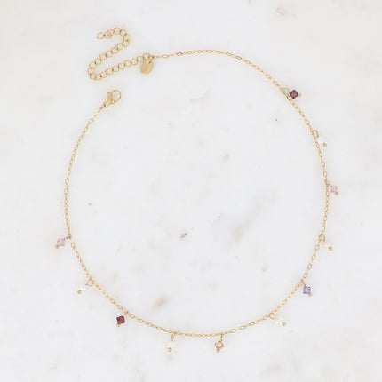 Collier - ras de cou, perles d'eau douce et cristaux toupies