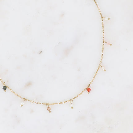 Collier - ras de cou, perles d'eau douce et cristaux toupies