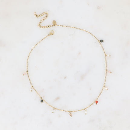 Collier - ras de cou, perles d'eau douce et cristaux toupies