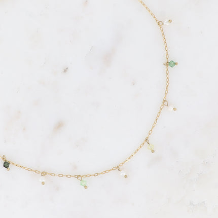 Collier - ras de cou, perles d'eau douce et cristaux toupies