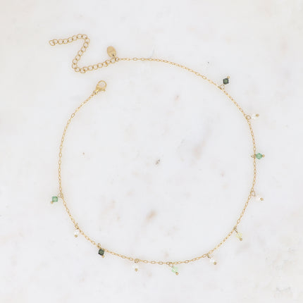 Collier - ras de cou, perles d'eau douce et cristaux toupies