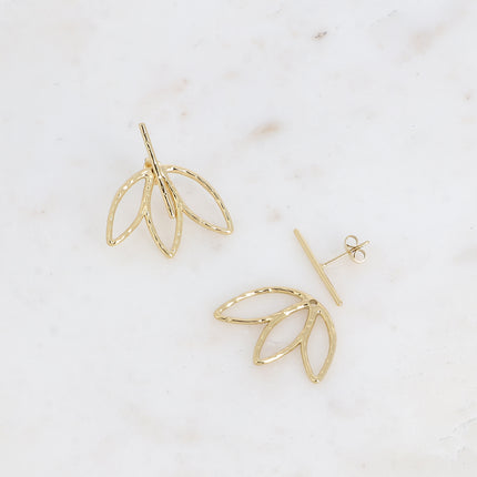 Boucles puces - barre martelée et pièce interchangeable feuillage martelé