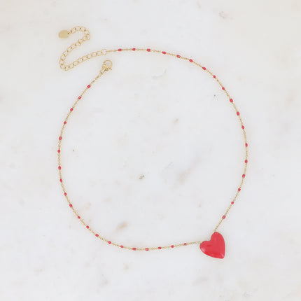 Collier Valia - chaîne avec émail et pendentif coeur en émail coloré