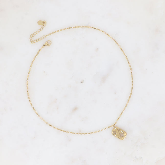Collier - pendentif rectangulaire avec étoiles ajourées et oxydes de zirconium