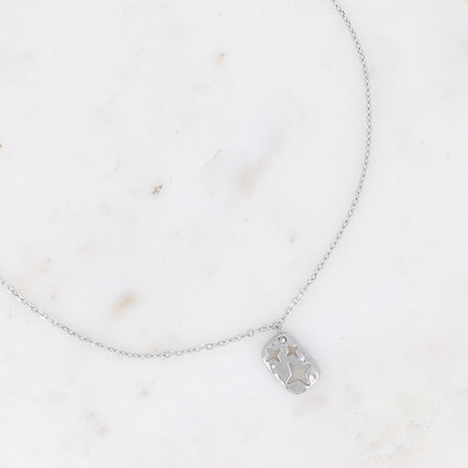 Collier - pendentif rectangulaire avec étoiles ajourées et oxydes de zirconium
