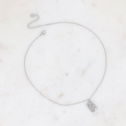 Collier - pendentif rectangulaire avec étoiles ajourées et oxydes de zirconium